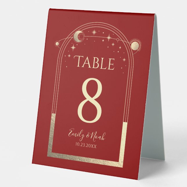 Celestial Red Gold Sun Moon Stars Elegant Wedding (Front)