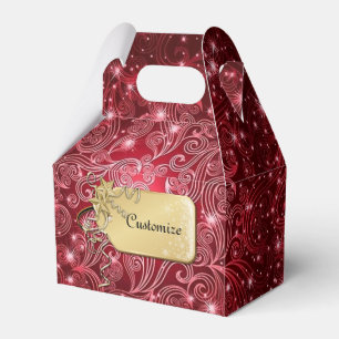 Celestial Red Swirls & Stars Gable Favour Box