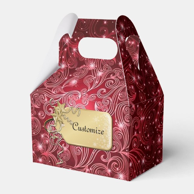 Celestial Red Swirls & Stars Gable Favour Box (Front Side)