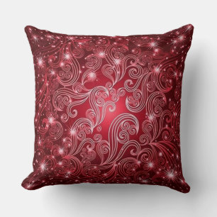 Celestial Red Swirls & Stars Throw Pillow