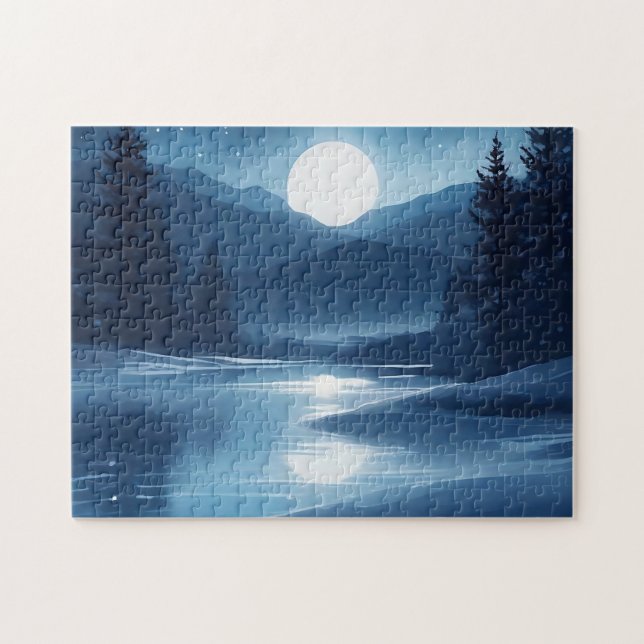 Celestial Reflections Watercolor Moonlight Jigsaw Puzzle (Horizontal)