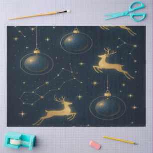 Celestial Reindeer and Golden Star Ornaments Tissue Paper