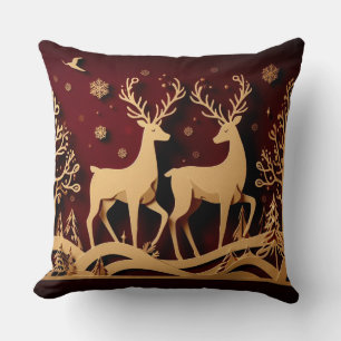 Celestial Reindeer Waltz – Golden Forest Cushion