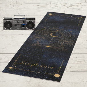 Celestial Rising Sun Monogram Palms Gold Glitter Yoga Mat