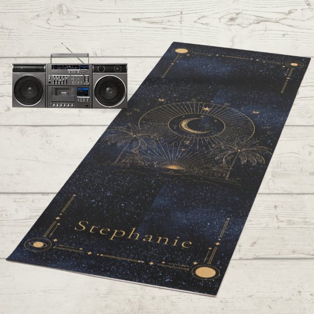 Celestial Rising Sun Monogram Palms Gold Glitter Yoga Mat (Celestial Rising Sun monogram Palm Trees Yoga Mat)