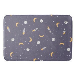 Celestial Rocket Moon Stars Planet Pattern Bath Mat