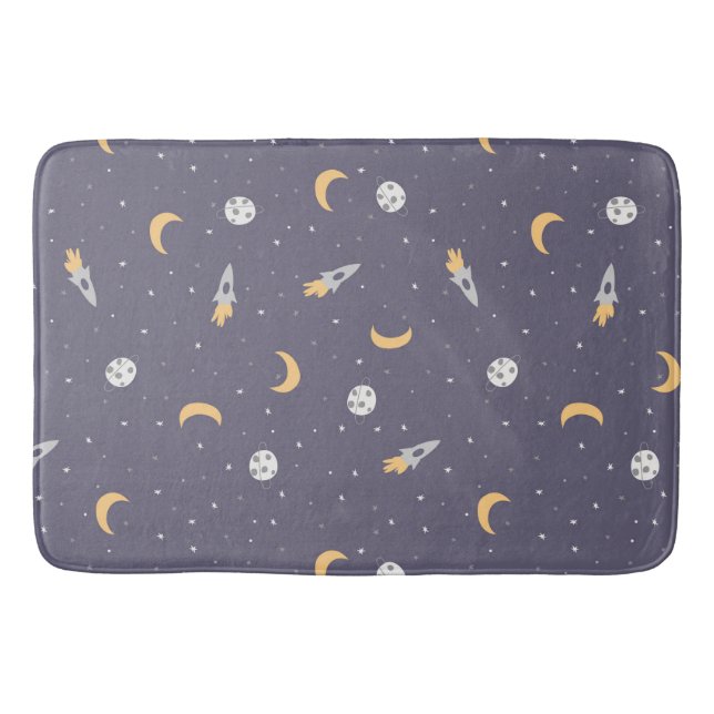 Celestial Rocket Moon Stars Planet Pattern Bath Mat (Front)