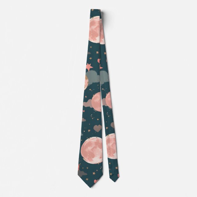 Celestial Romance Dreamy Moon & Stars Valentine Se Tie (Front)