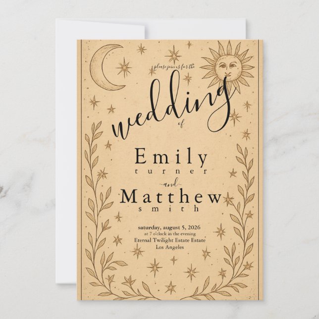 Celestial Romance - Moon and Sun Design Invitation (Front)