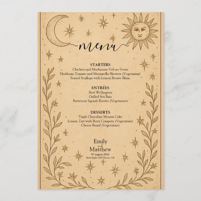 Celestial Romance Mystical Celestial Design Menu (Front)