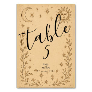 Celestial Romance Mystical Sun and Moon Design Table Number