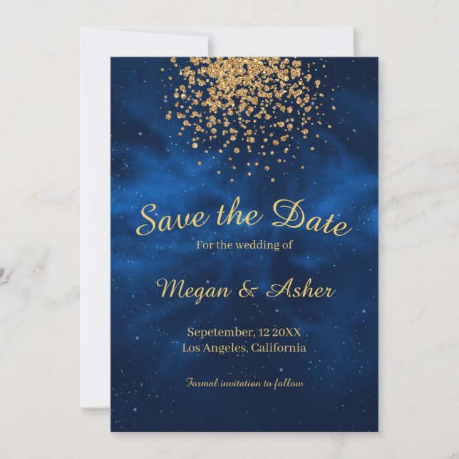 Celestial Romantic Modern Blue Universe Save The Date (Front)