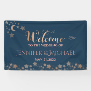 Celestial romantic moon and stars calligraphy banner