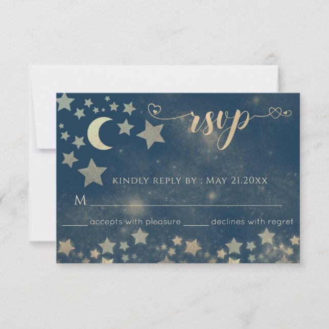 Celestial romantic moon and stars calligraphy RSVP (Front)
