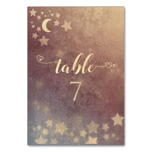 Celestial romantic moon and stars calligraphy tabl table number