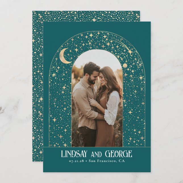 Celestial Romantic Night Stars Wedding Photo Invitation (Front/Back)
