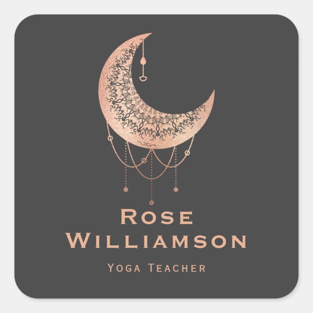 Celestial Rose Gold Crescent Moon Business  Square Sticker (Front)