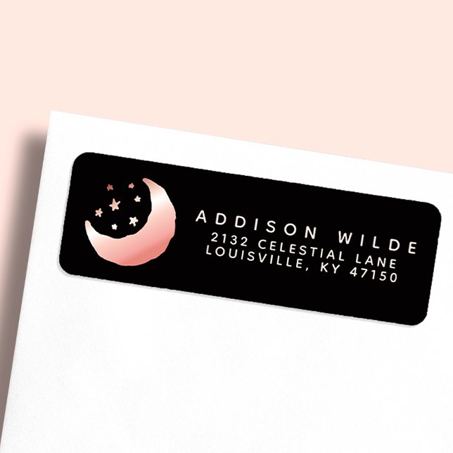 Celestial Rose Gold Crescent Moon Return Address Label (Creator Uploaded)