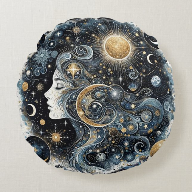 Celestial Round Throw Pillow (Front)