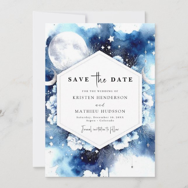 Celestial Rustic Moonlit Wedding Save The Date (Front)