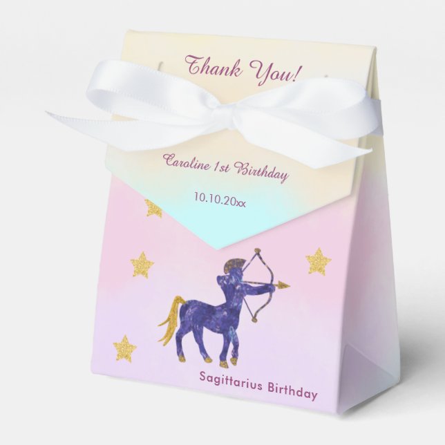 Celestial Sagittarius Watercolor | 1st Birthday Favour Box (Front Side)