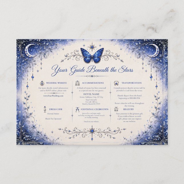 Celestial Sapphire Wings Wedding Enclosure Card (Front)