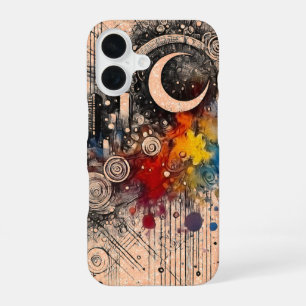 Celestial Scribbles and Watercolor Wonders iPhone 16 Case