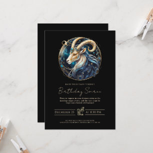Celestial Sea Goat Star Sign Black Gold Capricorn Invitation