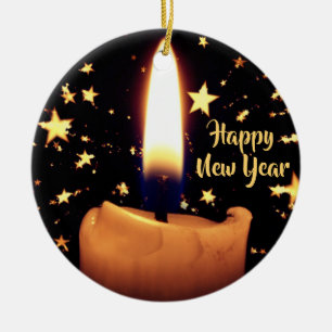 Celestial Serenity: Happy New Year Candle Ceramic Ornament