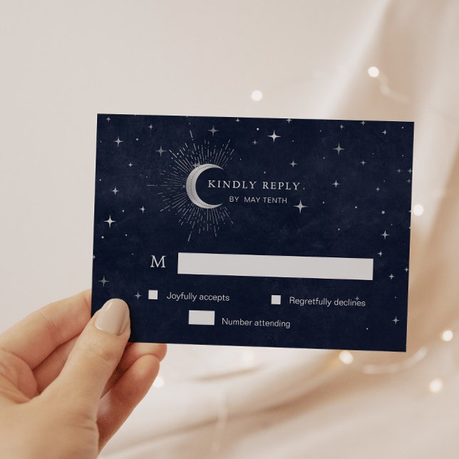 Celestial Silver Crescent Moon RSVP Response Card (Creator Uploaded)