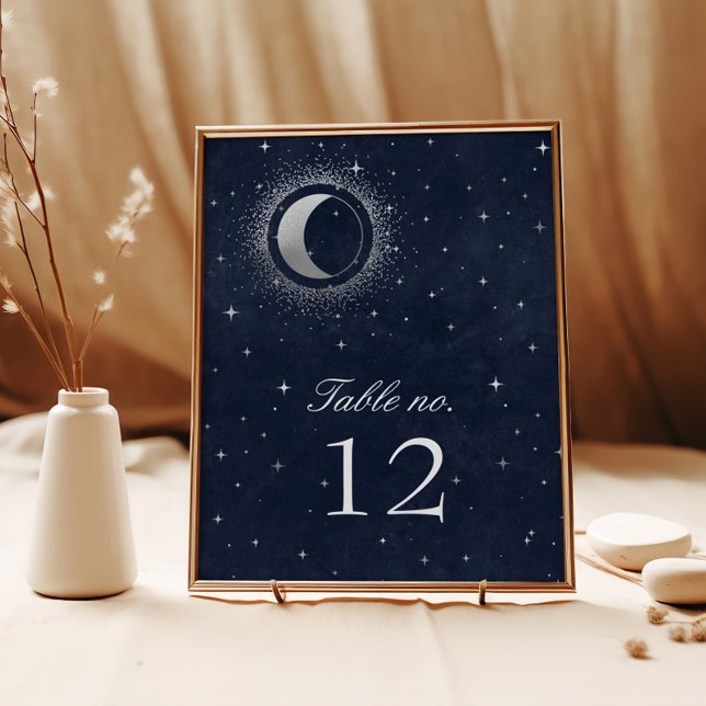 Celestial Silver Crescent Moon Table Number (Creator Uploaded)