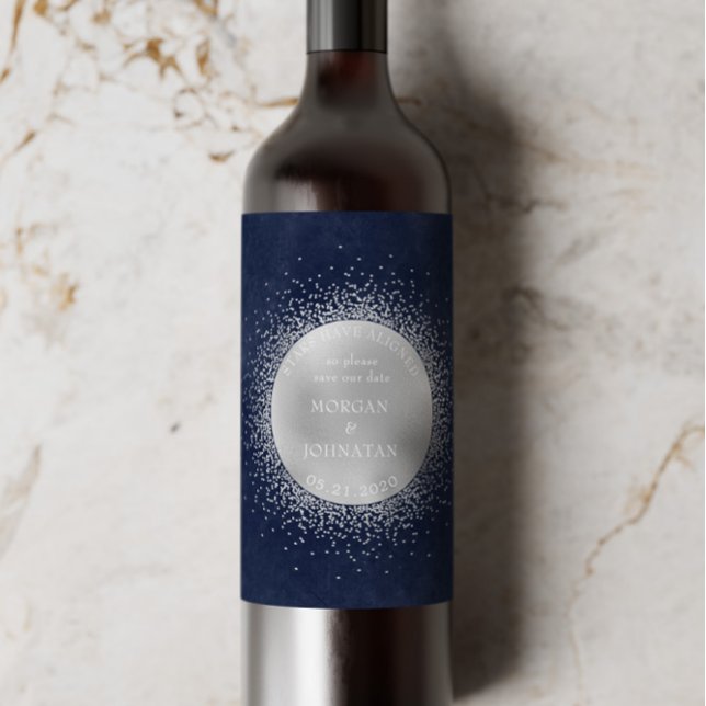 Celestial Silver Moon Save The Date Wine Label (Creator Uploaded)