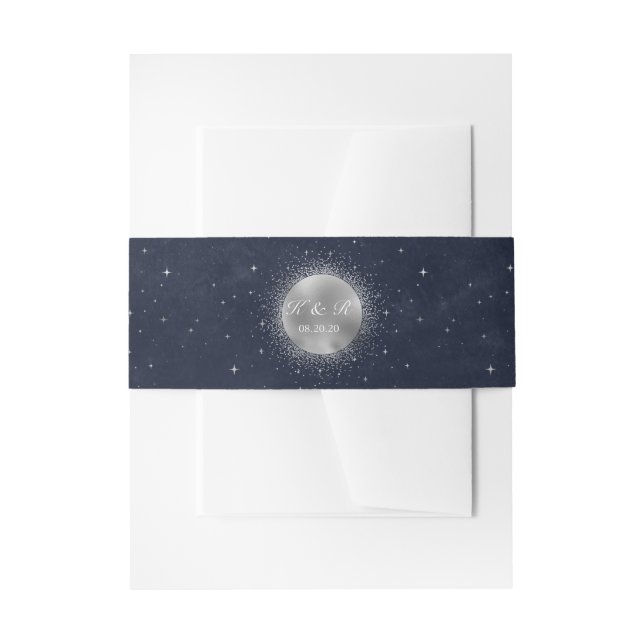 Celestial Silver Moon Wedding Belly Band Invitation Belly Band (Front Example)
