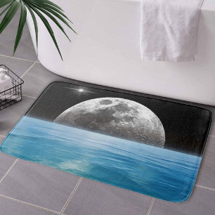 Celestial Silver Moonlit Blue Ocean Horizon Bath Mat