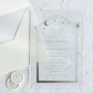 Celestial Silver Sun Moon Astronomy Wedding Acrylic Invitations
