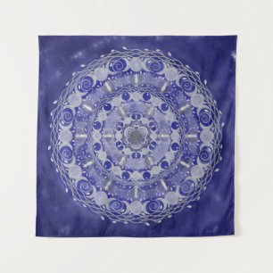 Celestial Silver Triple Moon Goddess Mandala Tapestry