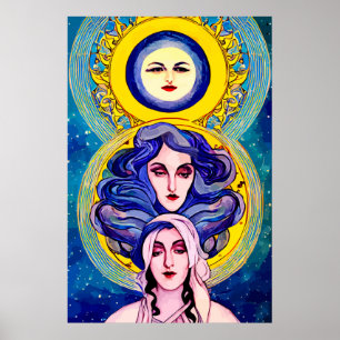 Celestial Sisters Fantasy Abstract digital Art Poster