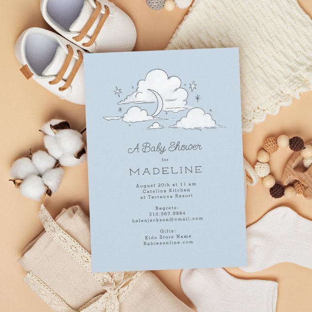 Celestial Sky Cloudy Light Blue Baby Shower Invitation (Creator Uploaded)