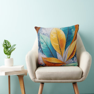 Celestial Sky Leaves   Sunlit Abstract Art Cushion