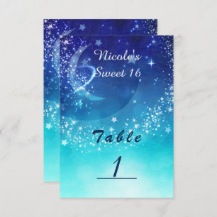 Celestial Sky Moon Sparkle Party Table Number Card