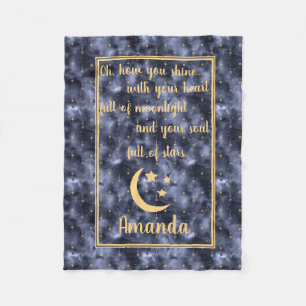 Celestial Sky Moon Stars Navy Fleece Blanket