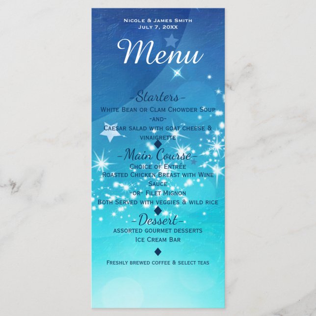 Celestial Sky Sparkle Moon Menu Card Invitation (Front)