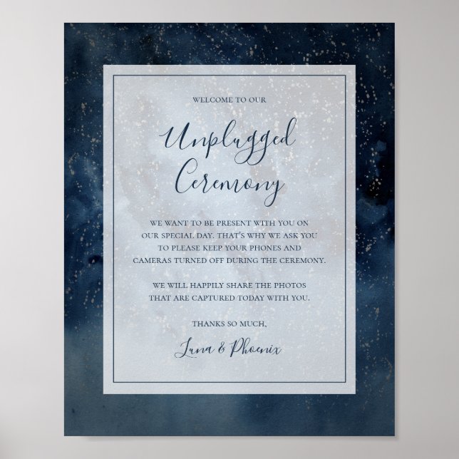 Celestial Sky With Frame Unplugged Ceremony Sign (Front)