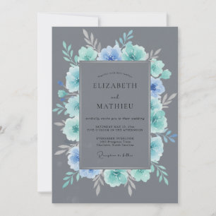 Celestial Slate Aqua Wreath Wedding Invitation