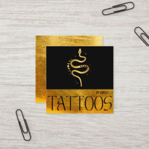 Celestial Snake Tattoo Salon Gold Metallic Square Business Card