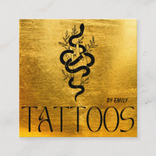 Celestial Snake Tattoo Salon Gold Metallic Square Business Card