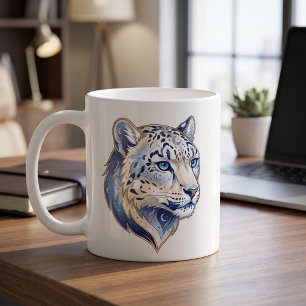 Celestial Snow Leopard Mug Luxury Line Art