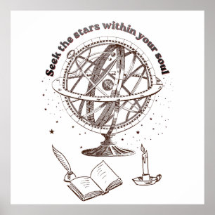 Celestial Soul Wisdom Vintage Armillary Sphere Poster