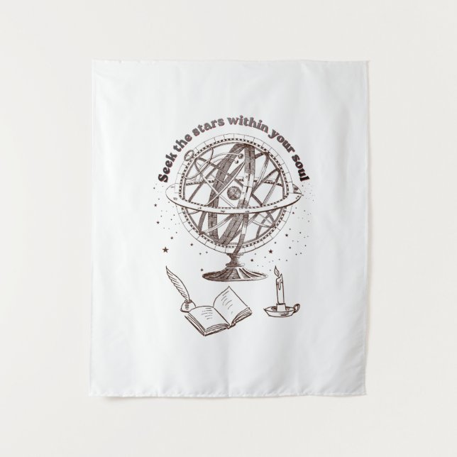 Celestial Soul Wisdom | Vintage Armillary Sphere  Tapestry (Front)