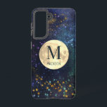 Celestial Space Gold Stars & Moon Monogram Samsung Galaxy Case<br><div class="desc">This cute and modern phone case features a monogram on the faux gold full moon in space with faux gold shining stars. Personalise it for your needs. You can find matching products at my store.</div>
